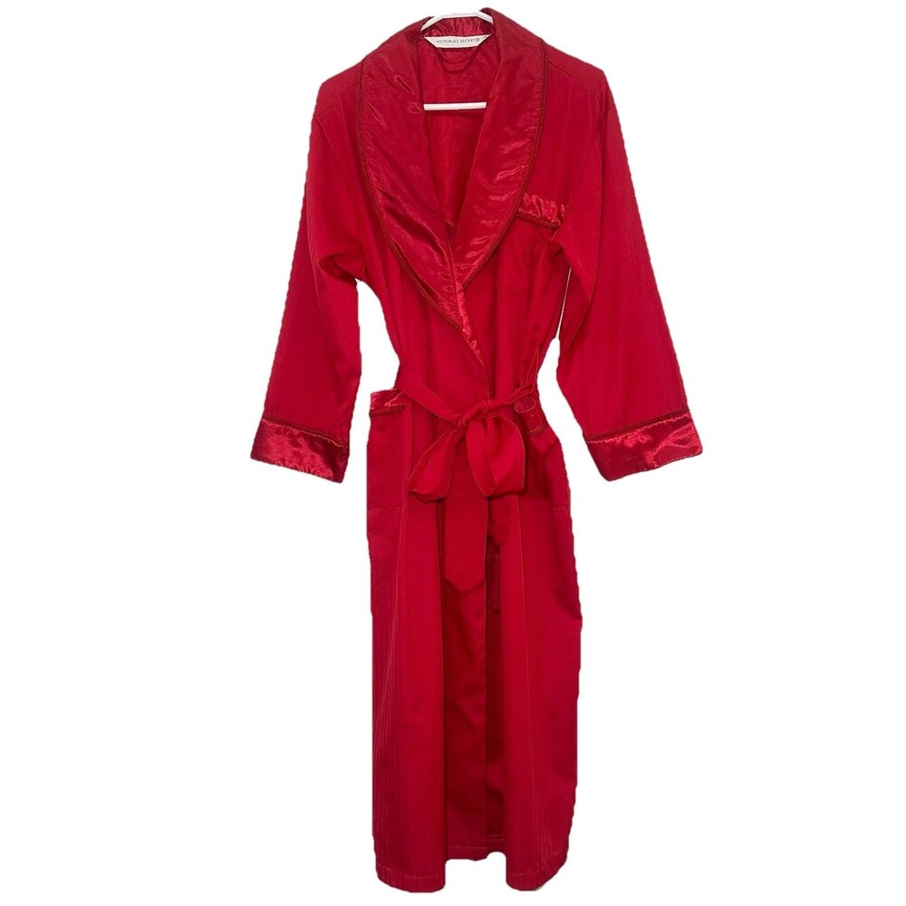 Vintage Victoria's Secret Red Herringbone Chevron Satin Robe / Smoking Jacket